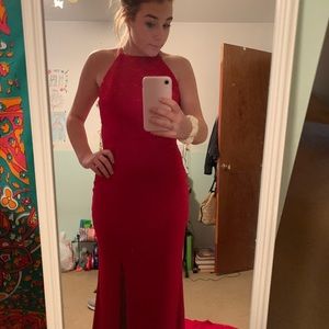 JJ house red halter dress